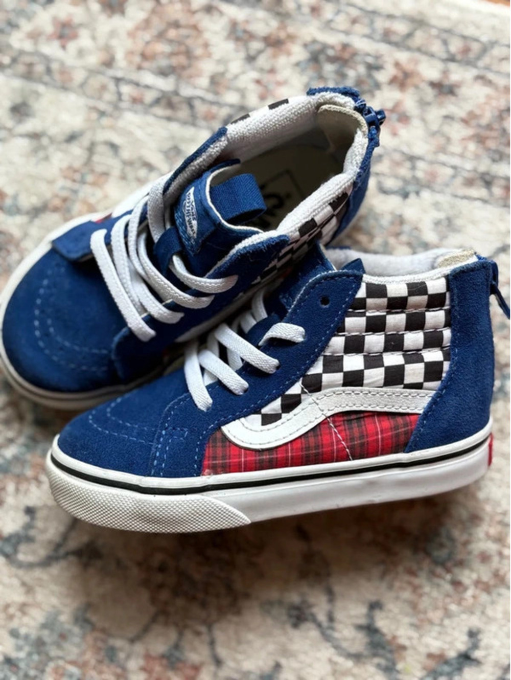Kids Blue Checkered Vans Size 8 USA toddler